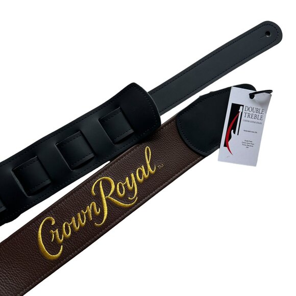 NEW Crown Royal Double Treble Brown Calfskin Leather Embroidered Guitar Strap - Picture 4 of 9